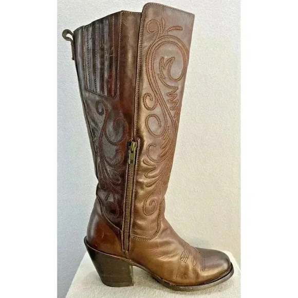 Rio Grande Cowboy Knee High Boots Womens Size US 7 Leather Western Stitch RARE - Picture 6 of 10